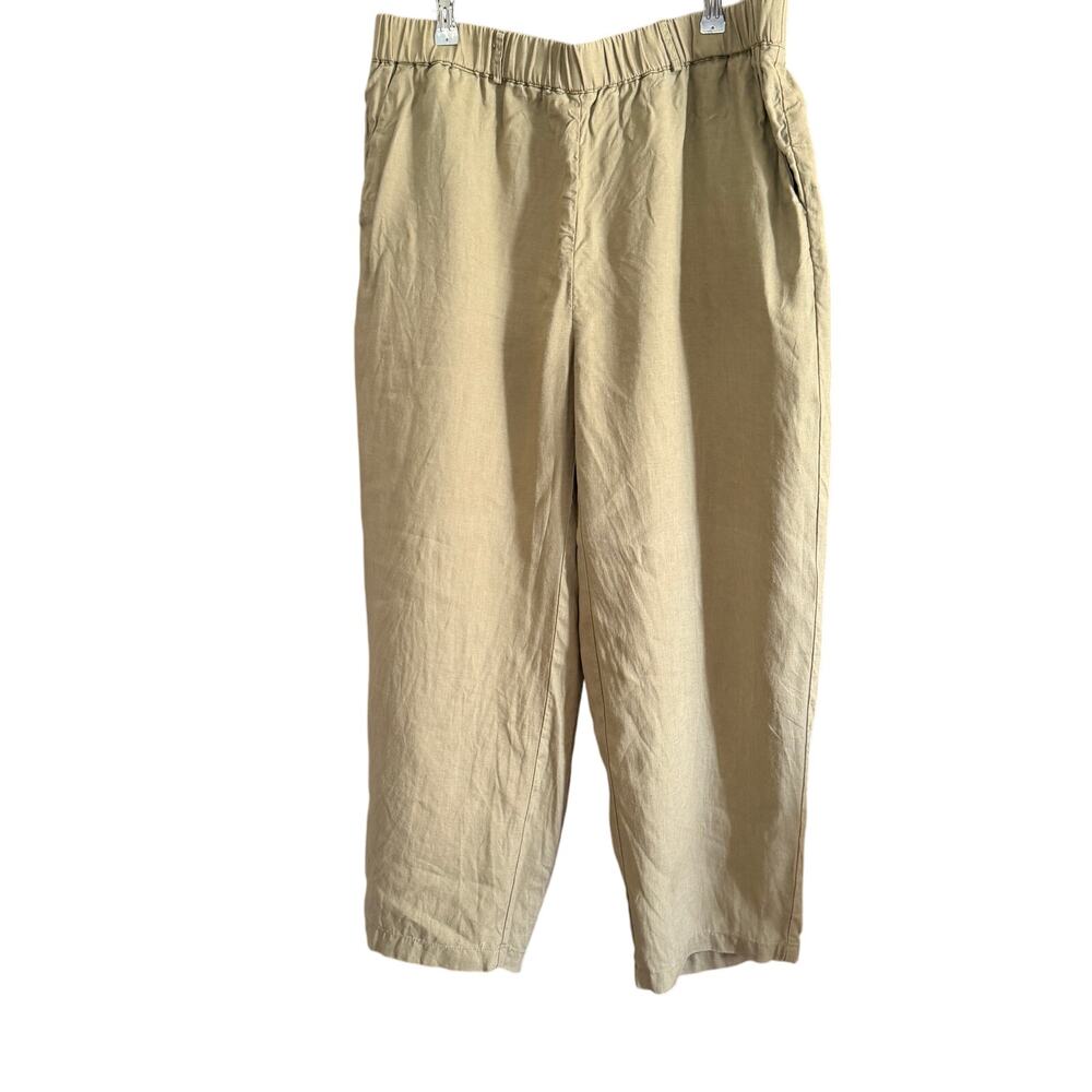 QUINCE | 100% Linen Relaxed Fit Tapered Ankle Pull on pants Tan Khaki | Large